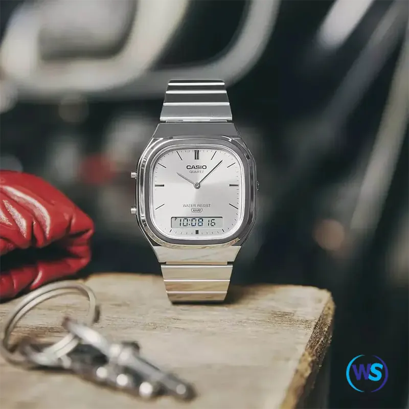 Casio Vintage Silver-tone Duel Time Men's Watch- AQ-240E-7A